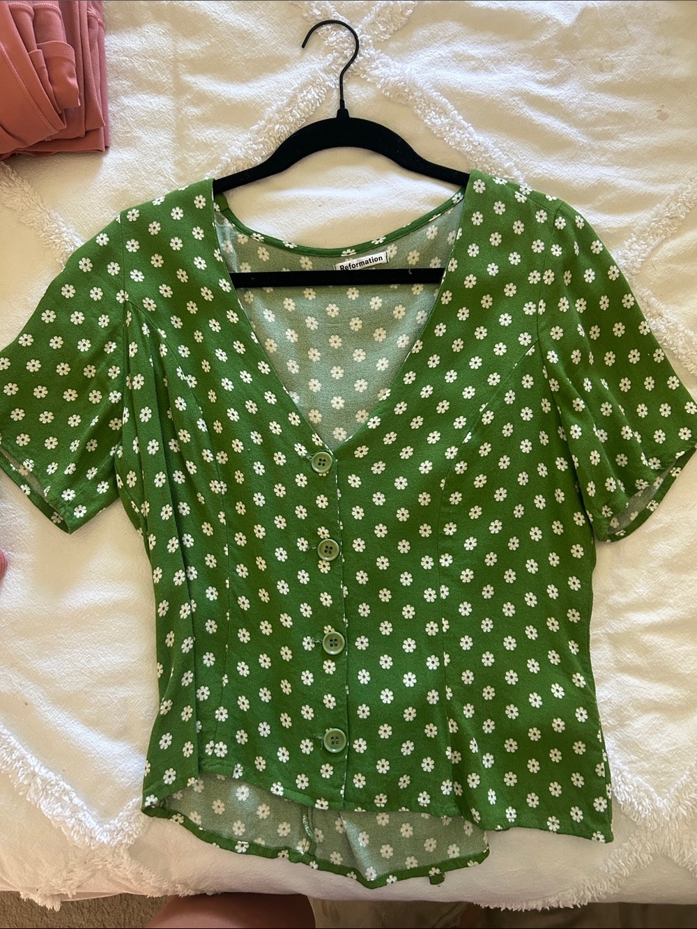Reformation Green Daisy Button-Front Top